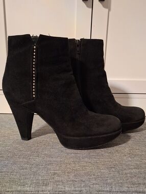 Stuart Weitzman Black Suede Ankle Booties with Side‎ Stud Trim